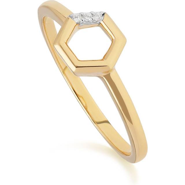 Diamond Hexagon Open Ring in 9ct Yellow Gold