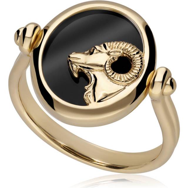 Zodiac Black Onyx Aries Flip Ring in 18ct Gold Plated Silver