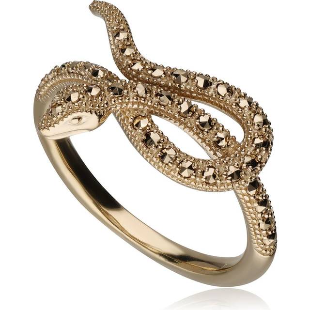 Art Nouveau Marcasite Winding Snake Ring in 18ct Gold Plated Silver