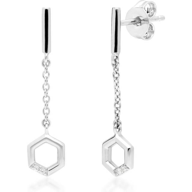 Diamond Pave Hexagon Dangle Drop Earrings in 9ct White Gold