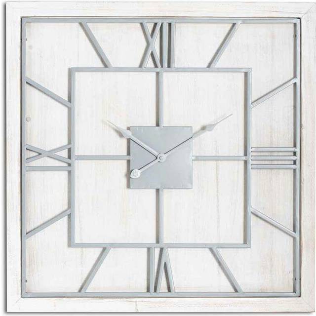 Williston Square Large Wall Clock - Metal/Wood - L5 x W90 x H90 cm - Silver/White