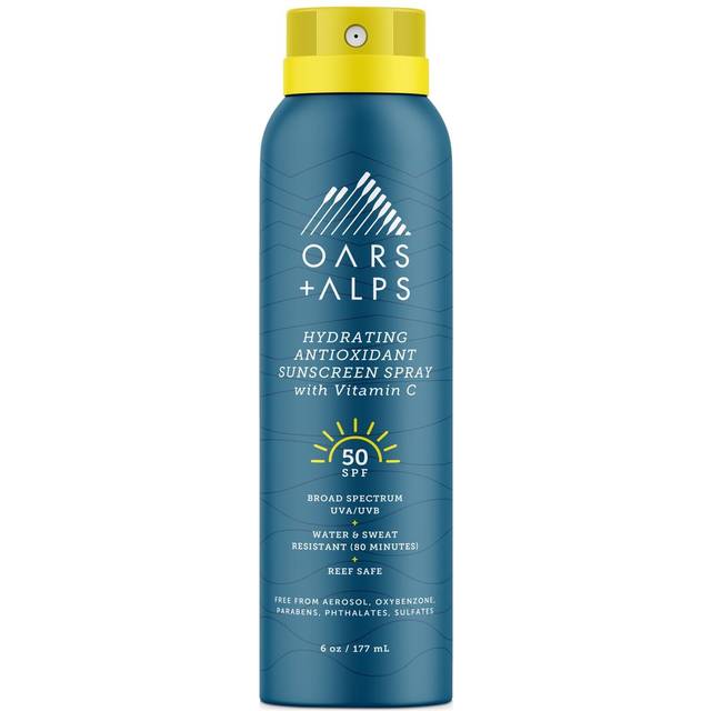Oars  Alps Hydrating SPF 50 Sunscreen Spray Infused with Vitamin C and Antioxidants Water and Sweat Resistant 6 Oz 1 Pack