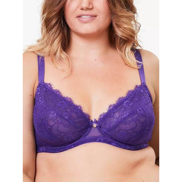 Womens Lace & Logo Underwired Non Padded Bra - Black - 44DD