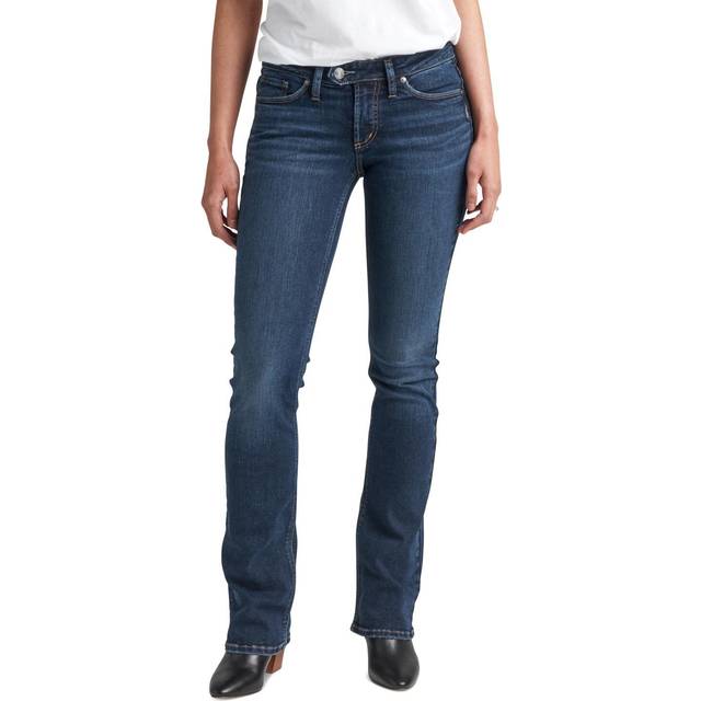 Silver Jeans Co. Women's Tuesday Low Rise Slim Bootcut Jeans  Medium Indigo Distressed  32W x 31L