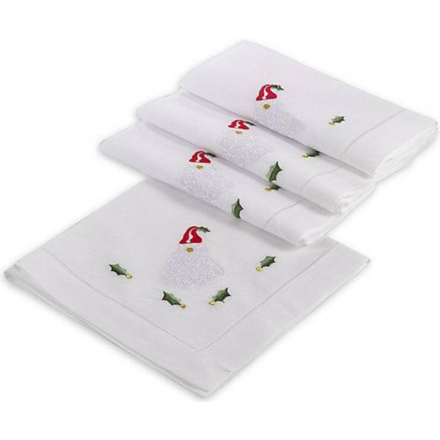 "SARO LIFESTYLE XM610.W20S Hemstitched Holiday Santa Napkin  White  20"""""""" (Set of 4 pcs)"
