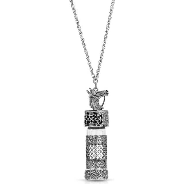 PEWTER SILVER TONE HORSE VIAL CAP 30" NECKLACE - Natural (One Size)