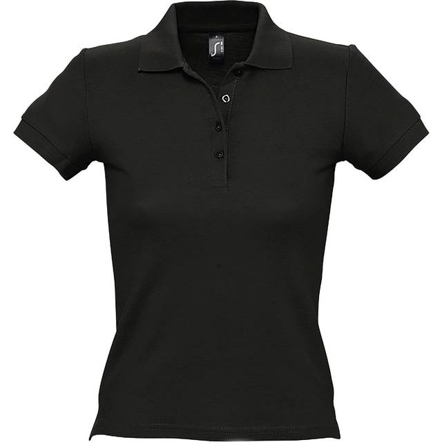 (L, Black) SOLS Womens/Ladies People Pique Short Sleeve Cotton Polo Shirt