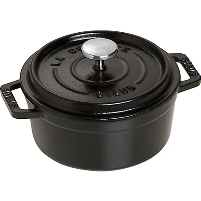 STAUB Cast Iron Dutch Oven 0.5-qt Round Cocotte  Made in France  Serves 1  Matte Black