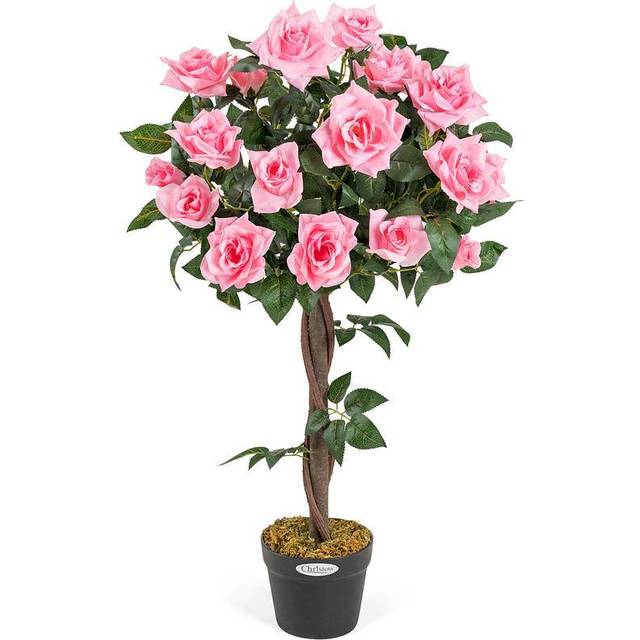 Artificial Rose Tree Potted Indoor Outdoor Wedding Flower Decoration - Pink - 3ft