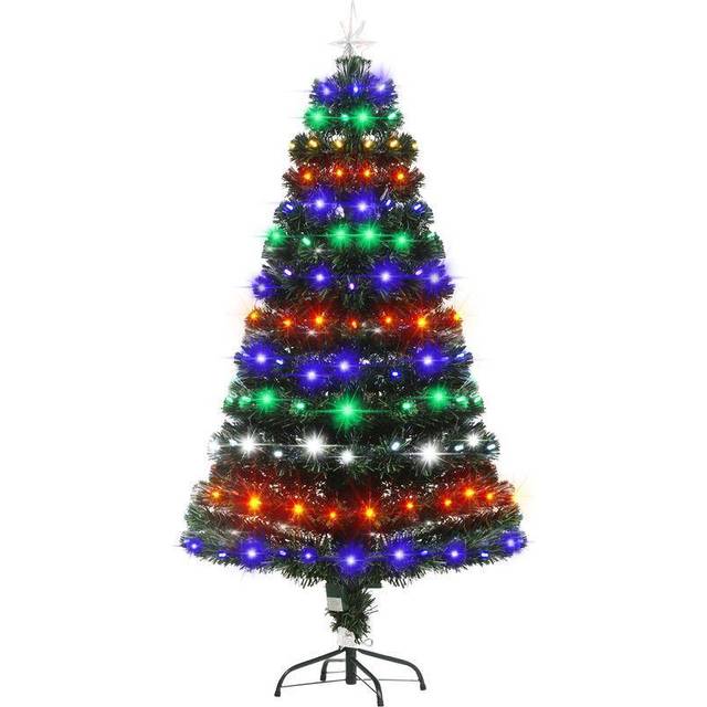 Christmas Time 5ft Pre-Lit Fiber Optic Christmas Tree w/ Star Tree Topper - Solid Metal Base - 170 Branch Tips - 6 Color LED Lights Home Decoration |