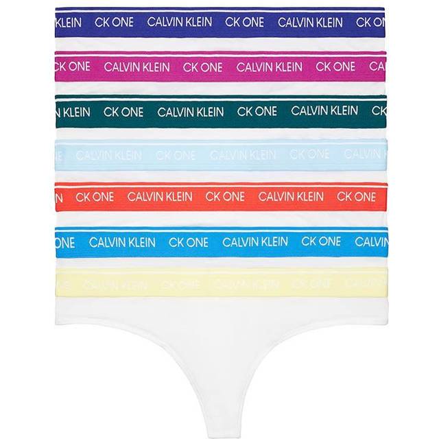 Calvin Klein Women's CK One Cotton Thong Panty  White Bodies Blue Flannel/Maya Blue/POP Yellow/Plump Plum/DEEP Sky Blue/Wave Light RED/Foggy Blue  M