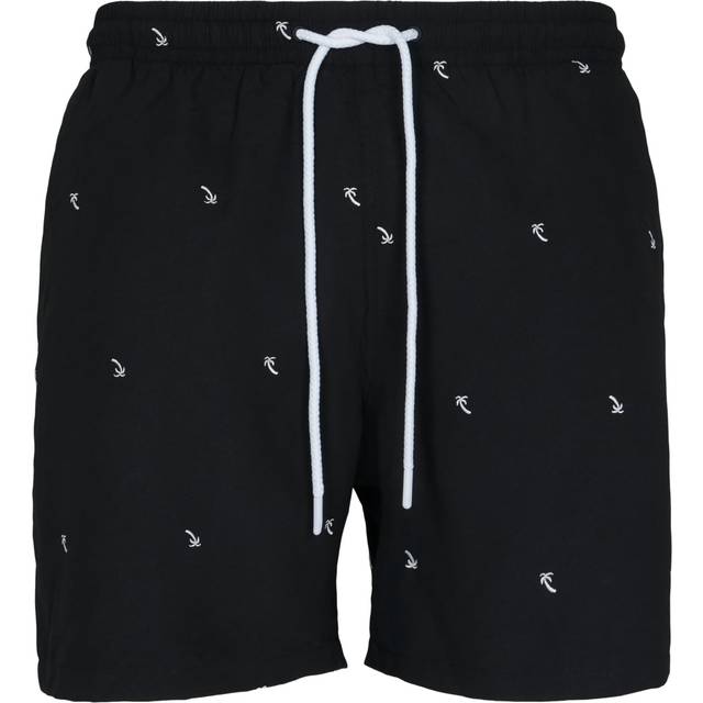 Urban Classics Badbyxor för män, Embroidery, simshorts, badshorts för män, finns i många varianter, storlekar S–5XL, Black/Palmtree, XL