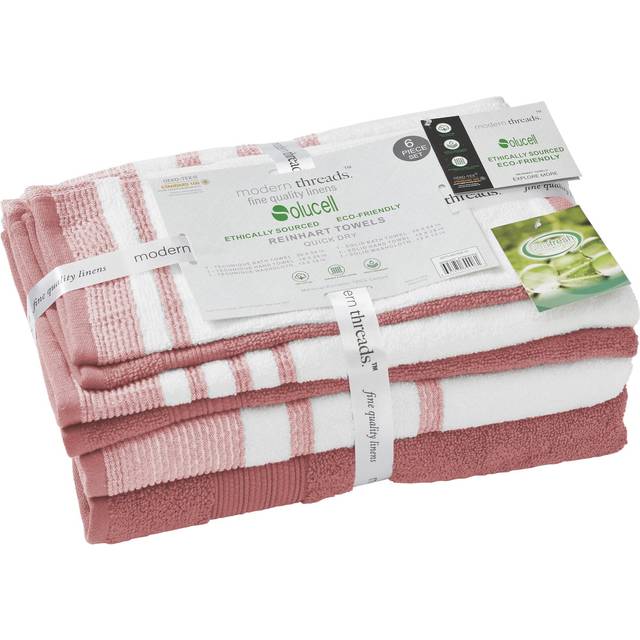 Modern Threads 6 Piece Set, 2 Bath Towels, 2 Hand Towels, 2 Washcloths, Quick Dry White/Contrast Reinhart Rosewood