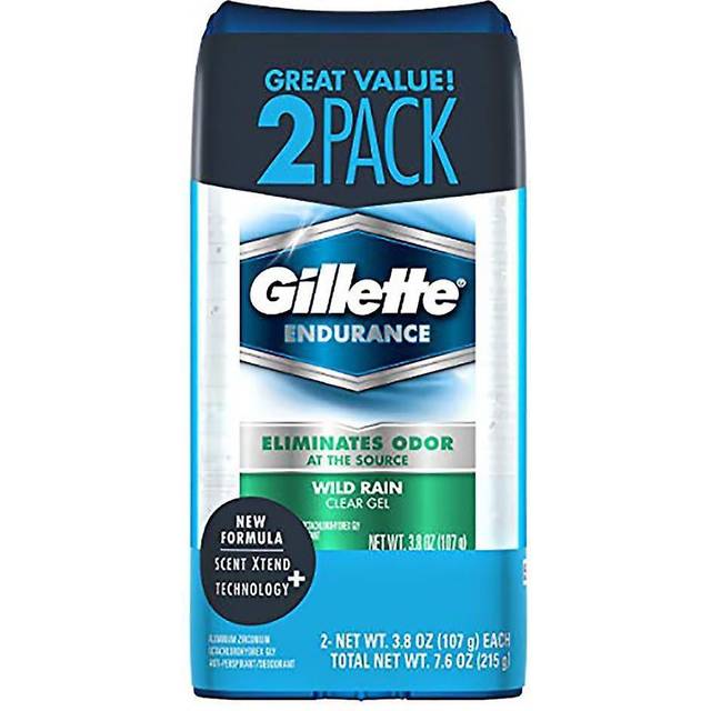 Gillette Clear Gel Men's Antiperspirant Deodorant, Wild Rain, 3.8 Oz., 2 Pack