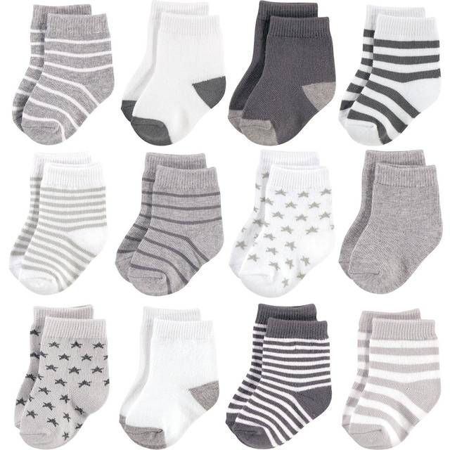 Hudson Baby baby boys Cotton Rich Newborn and Terry Casual Sock  Gray White Star  12-24 Months US