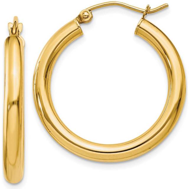 Finest Gold 2 x 25 mm 14K Yellow Gold Lightweight Tube Hoop Earrings, Pair