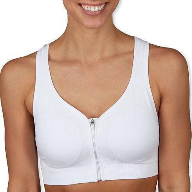 Jockey Women's Bras Mid Impact Zip Front Sports Bra  White  S