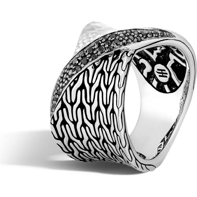 John Hardy Silver Treated Black Sapphire & Black Spinel Carved Chain Ring