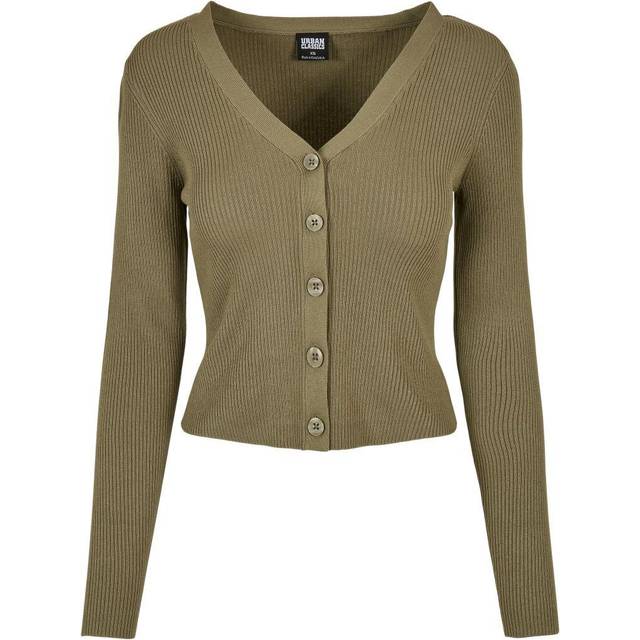 Urban classics damen ladies short rib knit cardigan khaki