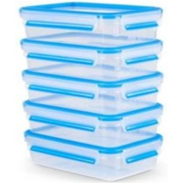 Tefal Meal Prep Containers Set, Masterseal Fresh 5-Piece Plastic Food Storage Container Set, 5x0.8L, 100% Leak-Proof, Hygienic Clip Lids, Dishwasher &