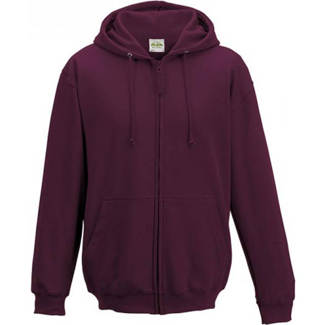 (L, Burgundy) Awdis Plain Mens Hooded Full Zip Hoodie / Zoodie