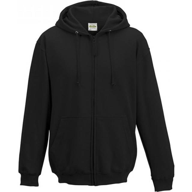 (M, Jet Black) Awdis Plain Mens Hooded Full Zip Hoodie / Zoodie