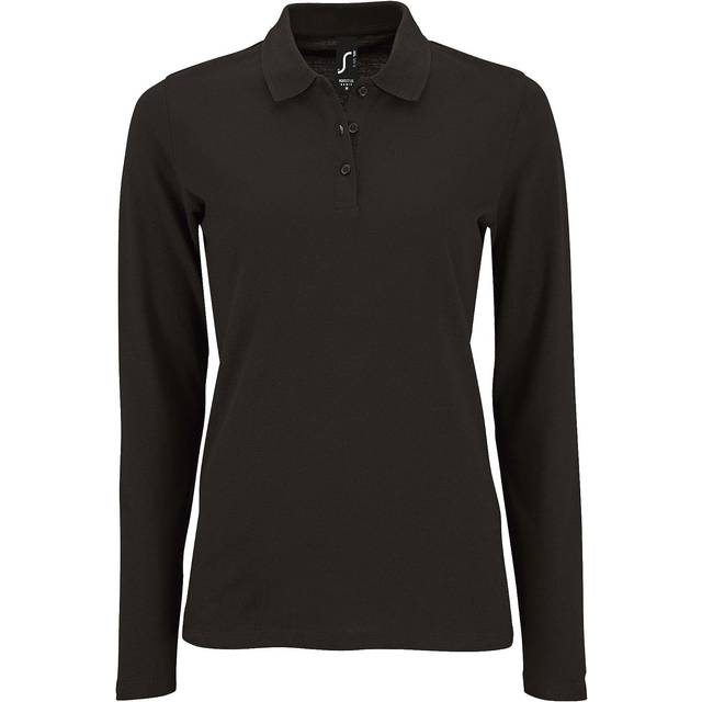 (L, Black) SOLS Womens/Ladies Perfect Long Sleeve Pique Polo Shirt