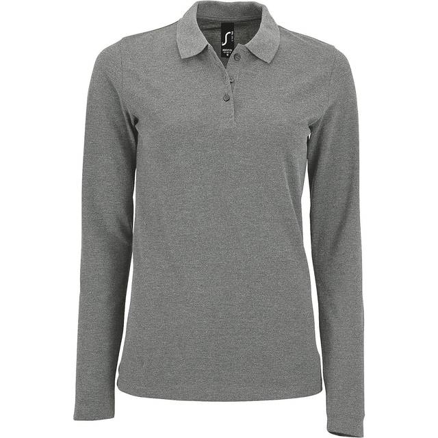 (2XL, Grey Marl) SOLS Womens/Ladies Perfect Long Sleeve Pique Polo Shirt