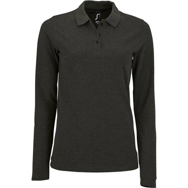(XL, Charcoal Marl) SOLS Womens/Ladies Perfect Long Sleeve Pique Polo Shirt