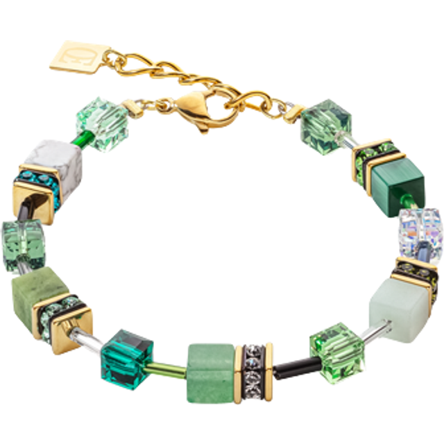 Coeur De Lion DELUXE GEOCUBE Bracelet Gold Plated, Green Aventurine & Nephrite For Women - gold/green