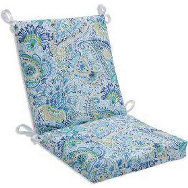 Pillow Perfect Paisley Indoor/Outdoor Solid Back 1 Piece Square Corner Chair Cushion with Ties  Deep Seat  Weather  and Fade Resistant  36.5 x 18  Blu