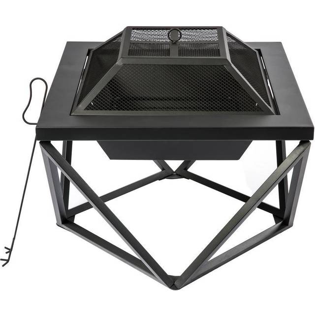 Teamson Home Peaktop Firepit Outdoor Wood Burning Fire Pit Steel BBQ Grill Poker PT-FW0002, Black