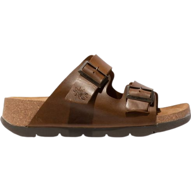 Fly London Women's Caja Adjustable Leather Wedge Slide Sandals - Camel Brown - UK 6 / EU 39