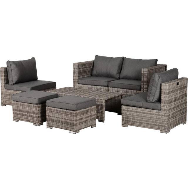 Outsunny 8pc Outdoor Patio Furniture Set Weather Wicker Rattan Sofa Chair Grey