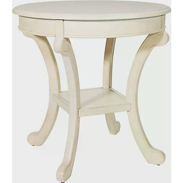 OSP Home Furnishings Vermont Hand Painted Round Accent Table with Traditional Style  Antique Grey Stone