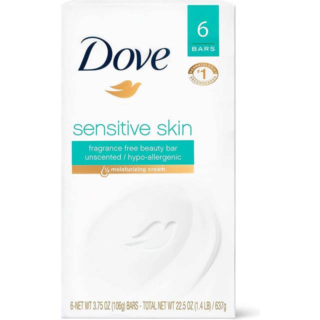 Dove Bath Bars  Sensitive Skin  Unscented 6-4 oz (113 g) bars [24 oz (1.5 lb) 678 g] (Packaging may vary)