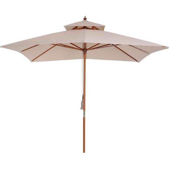 Outsunny Beige Parasol Patio 3x3M Double Tier Garden Sun Umbrella Sunshade Outdoor Wood Wooden Canopy Tier