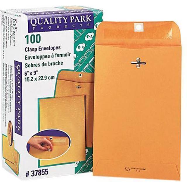 "Quality Park Gummed Kraft Clasp Envelopes - Clasp - #55-6"""""""" Width x 9"""""""" Length - 28 lb - Gummed - Kraft - 100 / Box - Kraft"