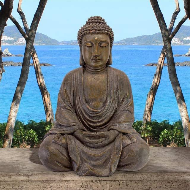 Meditative Buddha Of The Grand Temple Statue: Basalt Finish, Medium
