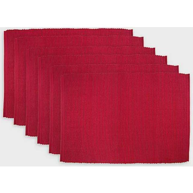 DII Basic Everyday ribbad bordsskiva 100% bomull, set med bordstablett, 13 x 19, kardinalröd, 6 delar
