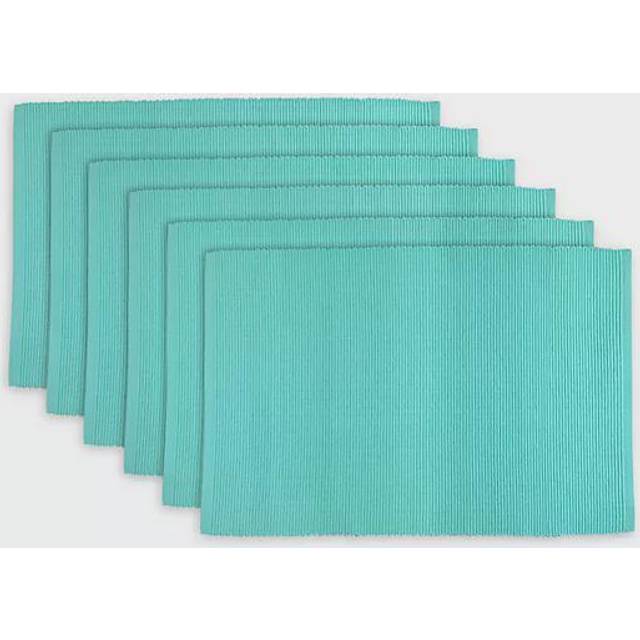 DII Basic Everyday ribbad bordsskiva 100% bomull, set med bordstabletter, 13 x 19, Aqua, 6 delar