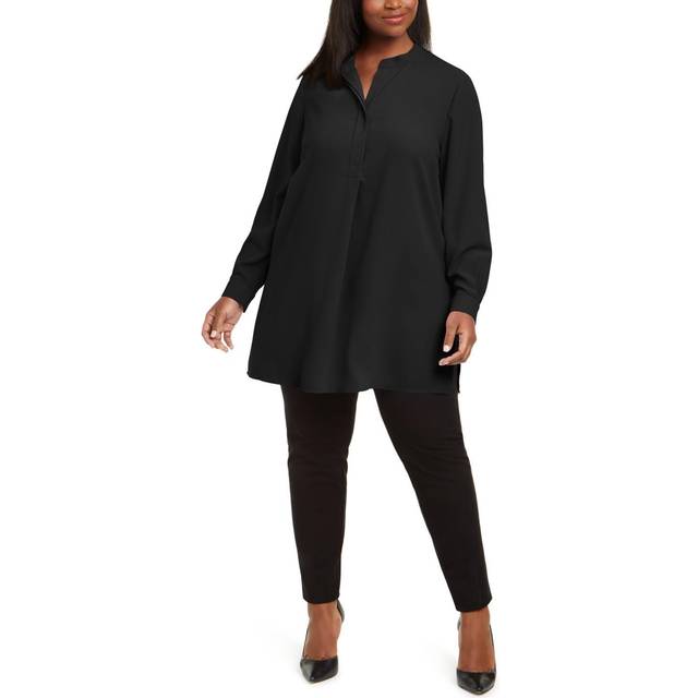 Anne Klein Women's Plus Size Longer Length Nehru Tunic in Anne Black size 3X