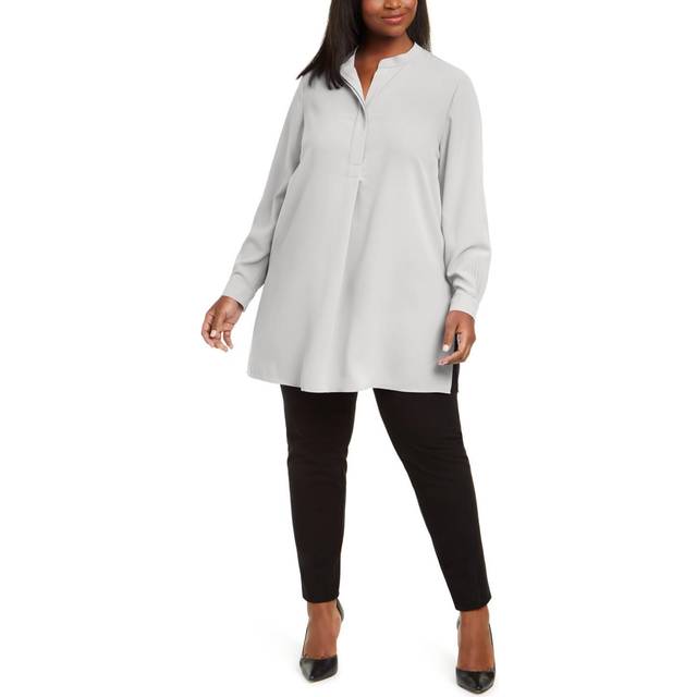 Anne Klein Women's Plus Size Longer Length Nehru Tunic in Anne White size 1X
