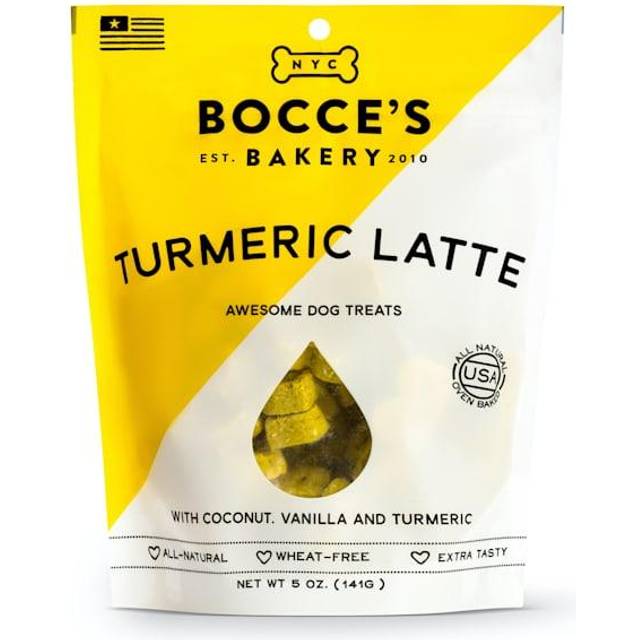 Bocce's Crunchy Dog Biscuits Turmeric Latte Coconut Vanilla and Turmeric 5 oz