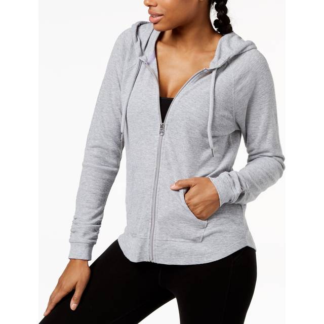 Calvin Klein Women's Ruched Long Sleeve Zip Front Hoodie  Pearl Grey H