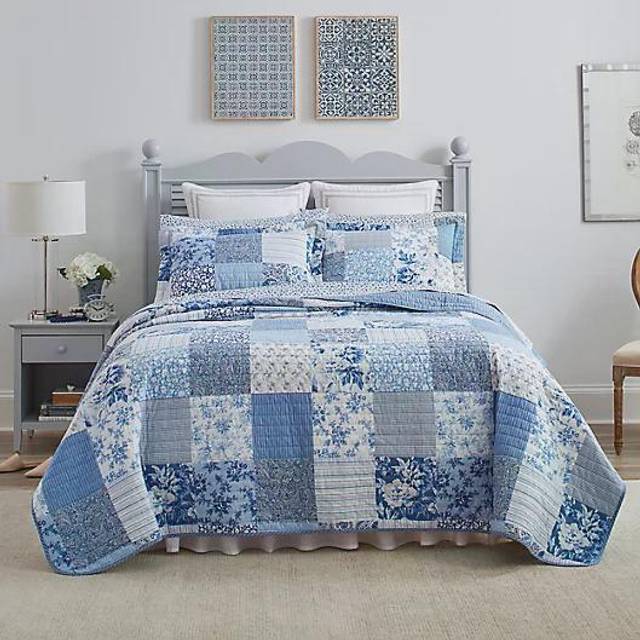 Laura Ashley - King Quilt Set, Reversible Cotton Bedding with Matching Shams, Farmhouse Inspired Home Decor Paisley Printed Patchwork Blue, King