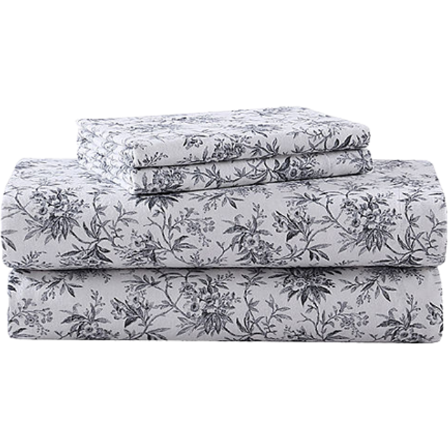 Laura Ashley Home - Queen Sheets  cotton Flannel Bedding Set  Brushed for Extra Softness  comfort Black Faye Toile  Queen