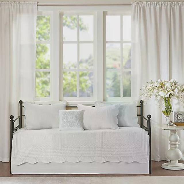 Madison Park Daybed Cover Set-Trendy Damask Quilting with Scalloped Edges All Season Luxury Bedding with Bedskirt, Matching Shams, Decorative Pillow,