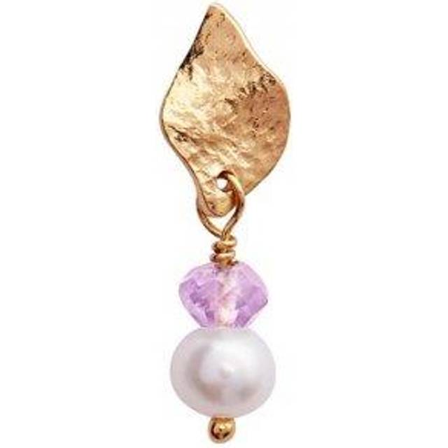 Stine A - Ile De L'amour with Pearl and Amethyst Earring - Örhänge - Goldplated - 17 x 7 mm