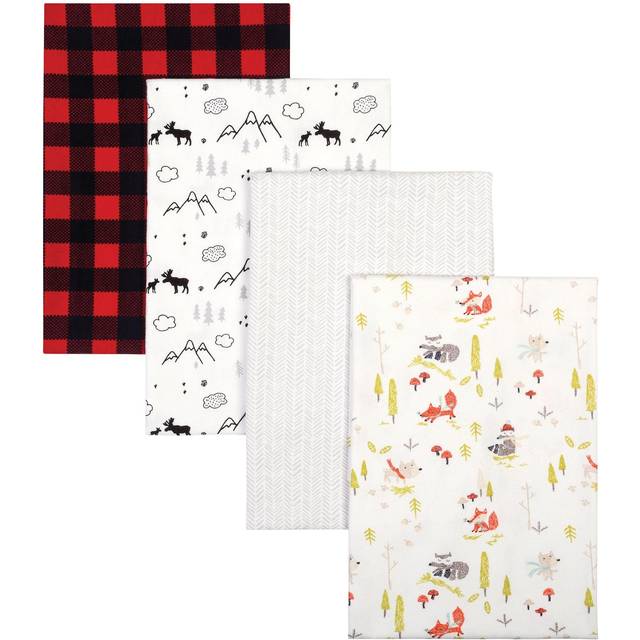 Buffalo Check Woodland 4 Pack Flannel Blankets-Buffalo Check  Winter Woods  Herringbone and Moose Mountain Prints  Red  Black  Gray  Green  Flannel  3